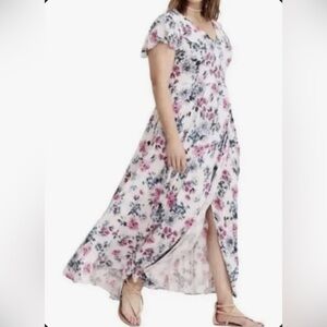 Torrid White Floral Print Challis Maxi Dress, Size 1 (14W-16W)